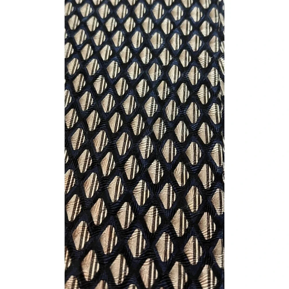 Mens Tie Silk Tesoro‎ Rosso Accessory Necktie Navy Blue Ivory Abstract Pattern